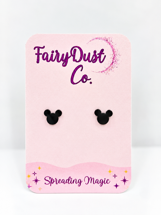 Mouse Silhouette Stud Earrings: Black