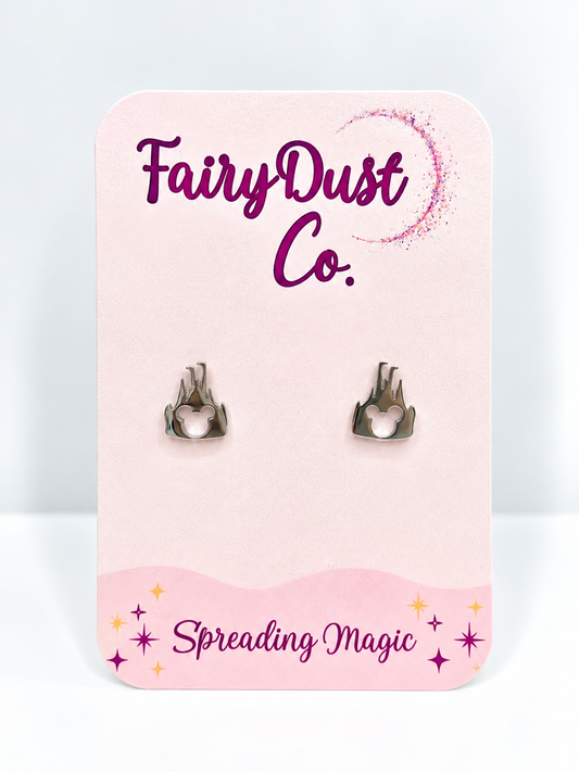 Castle Silhouette Stud Earrings:Silver