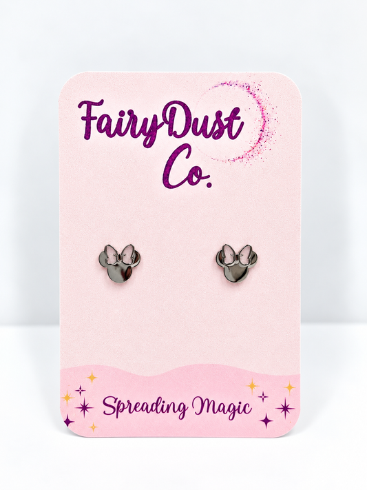 Girl Mouse Silhouette Stud Earrings: Silver
