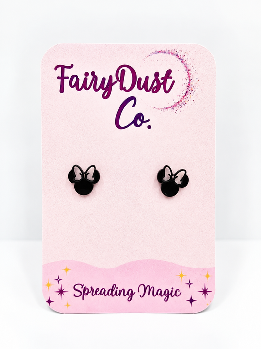 Girl Mouse Silhouette Stud Earrings: Black