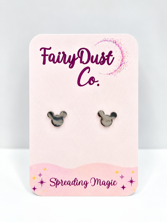 Mouse Silhouette Stud Earrings: Silver
