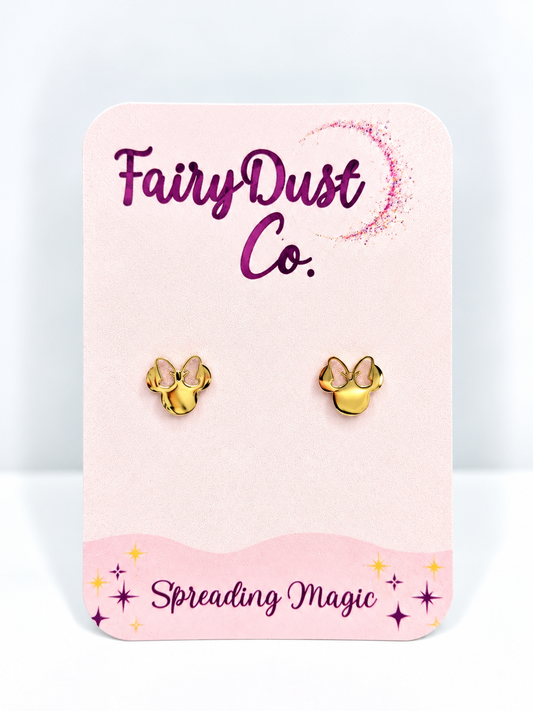 Girl Mouse Silhouette Stud Earrings: Gold